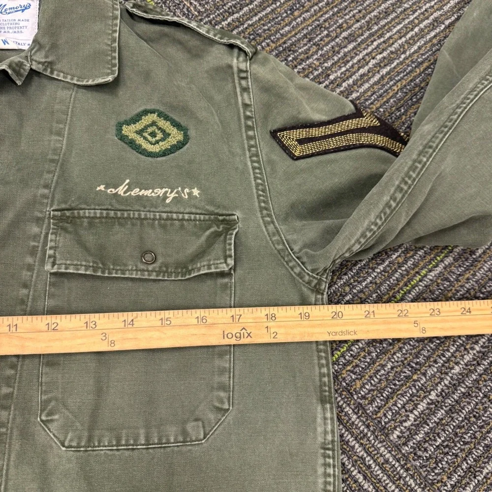 Memory's Ltd Military Shirt Jacket Mens Medium‎ Olive Green EUC Patches Italy